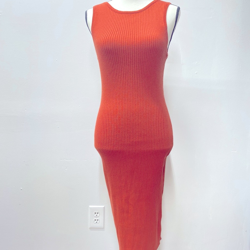 Ribbed Burnt Orange midi body con dress